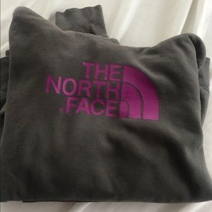 Grey and purple north face hoodie
